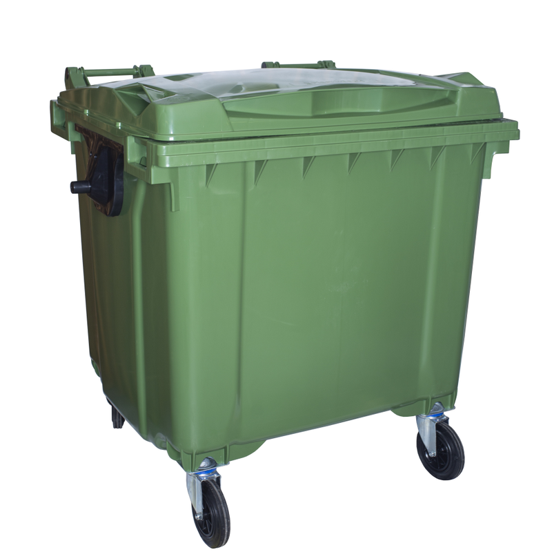 Контейнер для сміття пластиковий з плоскою кришкою 1100 літрів, зелений